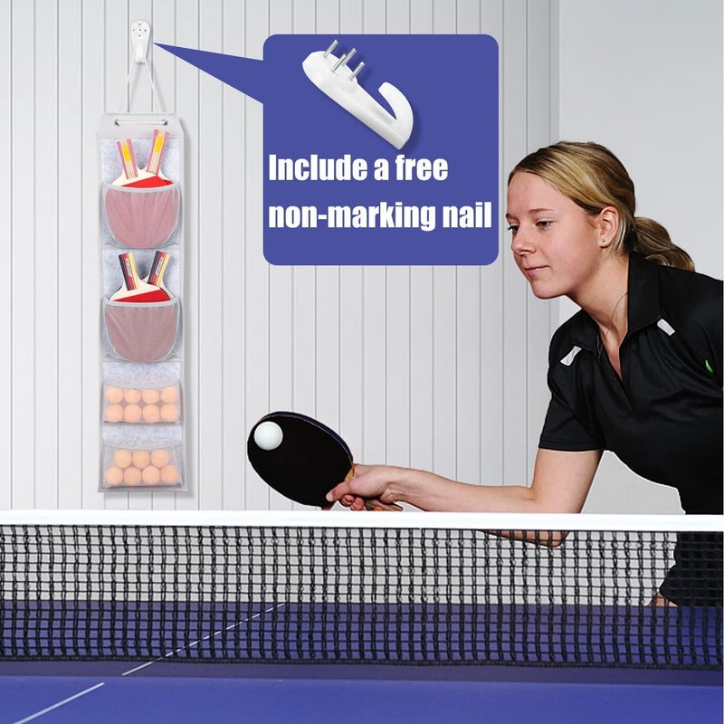 VISEMAN Ping Pong Storage Rack, Table Tennis Racket Holder Wall Mount Organizer for 4 Paddles and Balls - Image 5